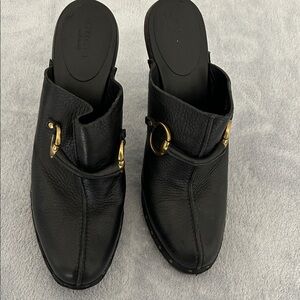 Gucci Black Leather Mule Clogs with Gold Horsebit